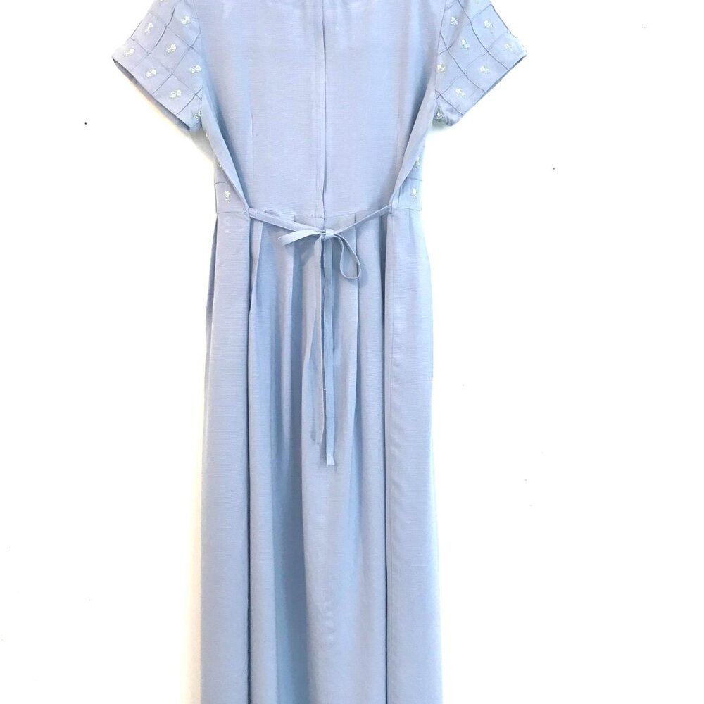 dress blue midi 6 petite zip embroidery floral cottagecore coastal teacher - Picture 4 of 12
